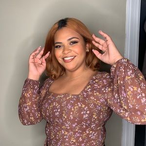 Floral cropped mesh long sleeve top